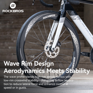 Jeu de roues ROCKBROS en fibre de carbone Wave Rim 700C 51-56mm, frein à <span class=keywords><strong>disque</strong></span>, tubeless, T700, aérodynamique, pour vélo de route - Product Image 1