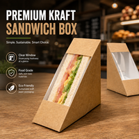 Boîtes à sandwich en papier kraft personnalisées jetables avec fenêtre, contenants alimentaires anti-graisse imprimés sur mesure, emballage pour boulangerie à emporter