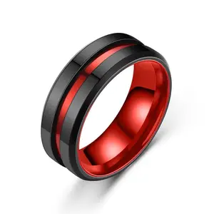 Anillo De Acero Inoxidable Black&Red High Polished Stainless Steel Ring Anillo Negro Personality Titanium Steel Ring
