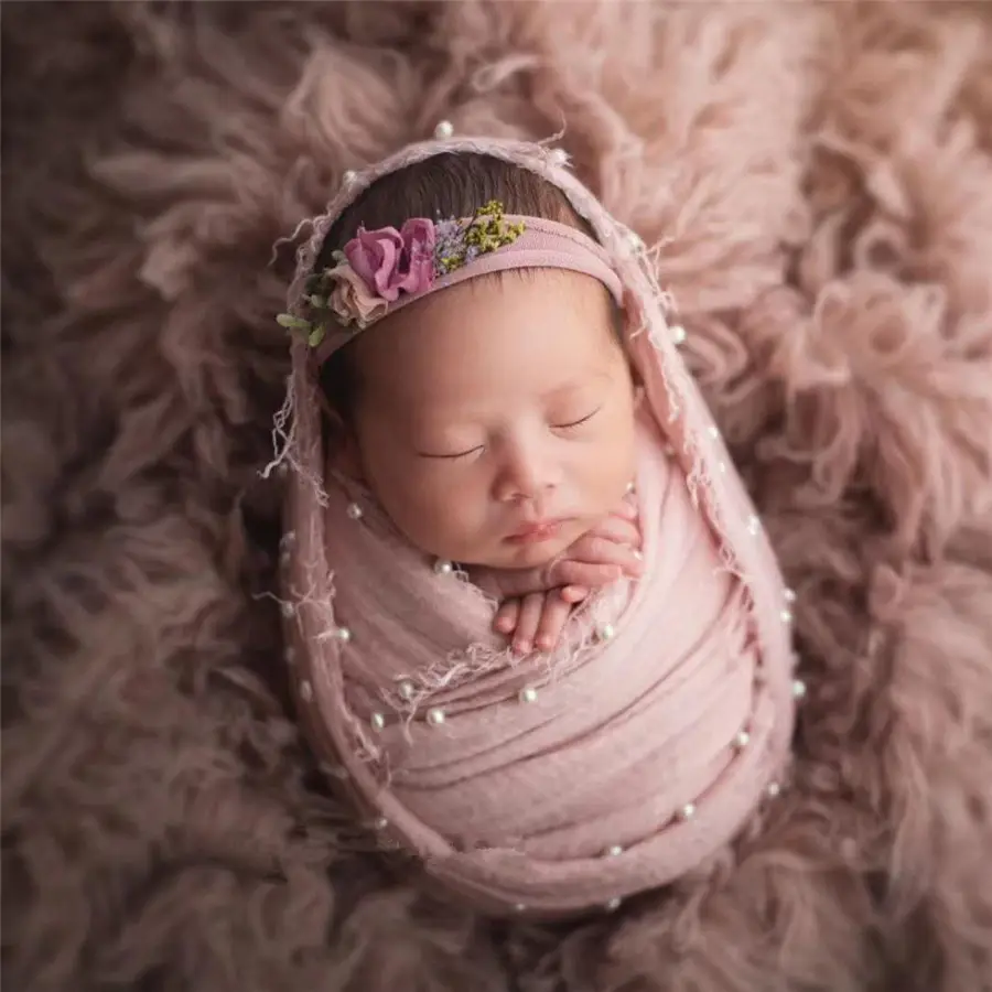ファンタスティックデザイン新生児の写真写真の表面デザインに真珠が付いた赤ちゃんのラップ