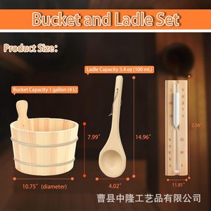 Wooden Sauna Set Bucket Spoon Thermometer Hygrometer <b>Timer</b> For Sauna Room Accessories - Product Image 2