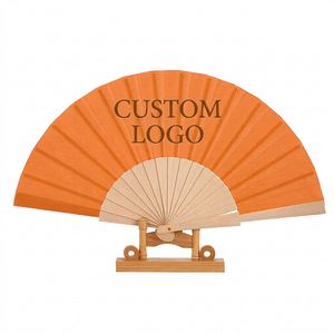 Éventail pliant traditionnel en bois avec logo personnalisé, baleines en bois de Schima, doublure en polyester - Couleur unie, cadeau promotionnel pour mariage et fête, vente en gros - Product Image 1