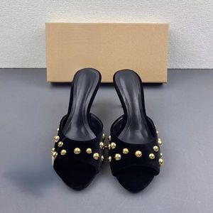 Babouches Femme 2025 Nouvelle Collection Tendance à Pois Bout Ouvert en Soie Mules Femme Talons Chaton Bas 2025 - Product Image 2
