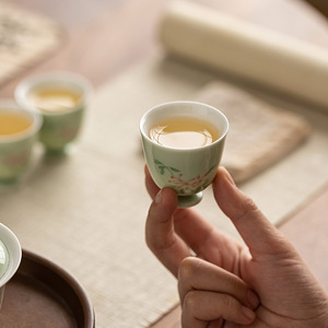 Hand Painted Apricot Blossom Ceramic <b>Teacup</b> Secret Green Stem Tasting Cup For Kung Fu Tea Set Household Master Cup - Product Image 2