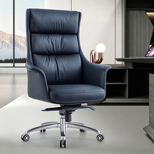 Silla Ejecutiva de Cuero Genuino con Respaldo Alto, Respaldo Reclinable Segmentado y Ajuste de Altura - Product Image 1