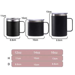 Gobelets isothermes en acier inoxydable avec logo personnalisé, double paroi sous vide, pour le camping, 12 oz, avec poignée et couvercle coulissant - Product Image 4