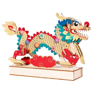 2024 nouveaux jouets éducatifs Montessori élément chinois fête du printemps enfants 3d Dragon puzzle jouets en bois pour enfant garçons filles