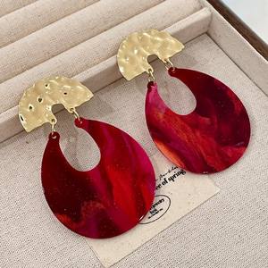 Pendientes Colgantes en Forma de U con Degradado Rojo Vintage, Chapados en Oro, Resina Acrílica, Joyería de Boda para Mujer - Product Image 5