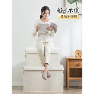 Cotton Linen <b>Storage</b> Box With Lid Foldable Rectangle <b>Clothes</b> Organizer Solid Color For Wardrobe Bedroom <b>Storage</b> - Product Image 3