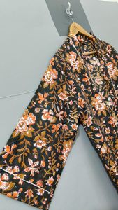 Bata de satén con estampado floral de longitud completa para mujer, manga tres cuartos, cuello con abertura, elegante, de algodón suave tejido, ropa de dormir para primavera - Product Image 6