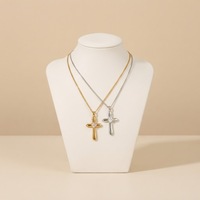 Collier croix en acier inoxydable 316L, pendentif cœur bicolore or 18 carats et argent avec zircon cubique taillé en cœur, chaîne blé, étanche, vendu à l'unité