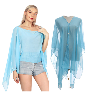 Chal de Gasa Fino y Ligero para Primavera y Verano, Estilo Formal y Sencillo, con Estampado Puff, Botones y Camisa Pequeña para Mujer - Product Image 1