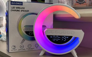 Altavoz Creativo con Luz Nocturna RGB, Altavoz <span class=keywords><strong>de</strong></span> Escritorio Multifuncional Inteligente, Reloj Despertador, Carga Inalámbrica, Control por Aplicación - Product Image 6