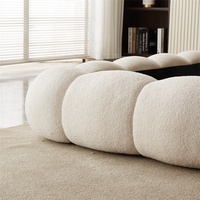 Lit rembourré de luxe blanc crème avec tête de lit en forme d'ours en peluche, capitonné effet nuage, relevable hydrauliquement et doté d'un grand espace de rangement dissimulé