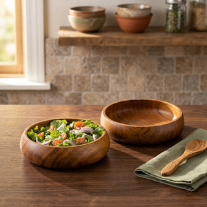 Ensemble de bols à salade de haute qualité, faits à la main, en bois naturel, écologiques, design moderne, personnalisables, sans plomb, pour les mariages - Product Image 6