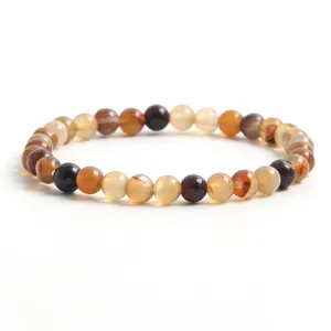 6MM Small Brown Striped Agate Yoga Healing Jewelry Natural Stone Beads Bracelets 7 Charkra Brazilian Citrine Hematite Bangles