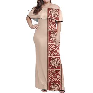Robe longue sans bretelles Polynésienne Samoa Tribal <span class=keywords><strong>Tatouage</strong></span> Imprimer Polyester Robes Femmes Tendance Plage Hors Épaule Robe À Manches Courtes - Product Image 5