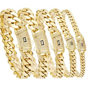 <span class=keywords><strong>Pulsera</strong></span> de Eslabones Cubanos Mónaco de Acero Inoxidable Chapado en <span class=keywords><strong>Oro</strong></span> de <span class=keywords><strong>14K</strong></span> de 6mm-14mm con Cierre de Resorte Iced Out CZ, Joyería Clásica Hip Hop para Unisex - Product Image 1