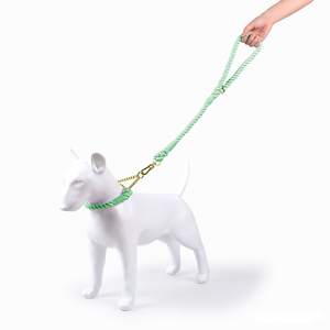 Corde en coton à motif solide de luxe et laisses de marche pour chiens en acier ensembles de colliers pour animaux de compagnie - Product Image 1