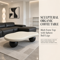 Table basse élégante et luxueuse de style nordique minimaliste, mini, unique, couleur crème, avec base en boule noire