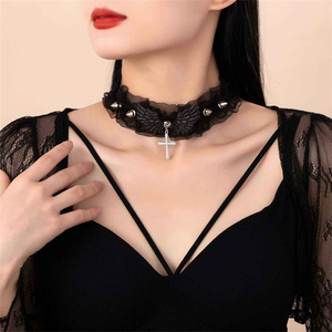 Nuevo Collar de encaje, colgante de Cruz de ala de Ángel, Gargantilla de remache, Gargantilla de clavícula Sexy Harajuku, collares para mujer - Product Image 2