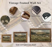 Art mural vintage : Peinture de moutons sur fond de dunes, encadrée or, motif animalier pastoral. Échantillons OEM/ODM prêts en moins d'une journée.