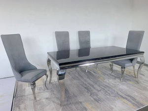 A8029 Tavolo da Pranzo Moderno <span class=keywords><strong>in</strong></span> Marmo Bianco, Set con 4 Sedie, Tavolo da Cucina <span class=keywords><strong>in</strong></span> Acciaio Inossidabile con 6 Sedie <span class=keywords><strong>in</strong></span> Offerta - Product Image 2