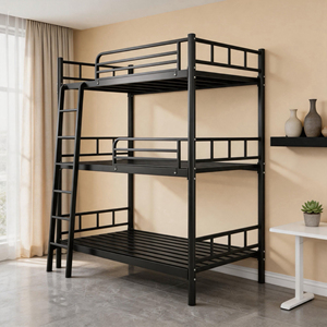 Safe and Sturdy 3 Tier Metal <b>Bunk</b> <b>Bed</b> with Full Length Guardrail <b>Triple</b> Sleeper for Kids Bedroom and Hostel - Product Image 1
