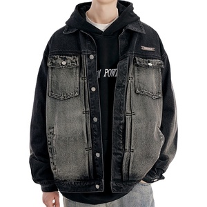 Chaqueta Vaquera Personalizada para <span class=keywords><strong>Hombre</strong></span>, Estilo Vintage, Negra, Lavada a la Piedra, Ropa Urbana, Chaqueta Vaquera Unisex, Gran Venta - Product Image 1