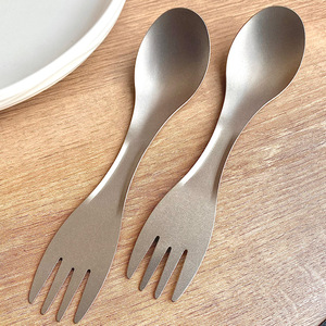 ช้อนส้อมช้อนไทเทเนียมบริสุทธิ์แบบสองหัวรูปไข่อุปกรณ์สำหรับตั้งแคมป์แบบพกพาสำหรับ Ti003นักเรียนและผู้ใหญ่ - Product Image 5