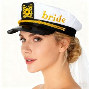 Chapeau <span class=keywords><strong>de</strong></span> marin brodé SOLPOP pour mariée et marié, avec voile, idéal pour enterrement <span class=keywords><strong>de</strong></span> vie <span class=keywords><strong>de</strong></span> jeune fille, fête nautique, plage, <span class=keywords><strong>bateau</strong></span>, ou costume <span class=keywords><strong>de</strong></span> future mariée - Product Image 1