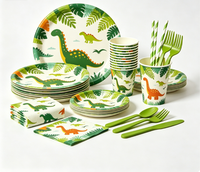 Ensemble de vaisselle jetable pour fête sur le thème des dinosaures, assiettes, gobelets et serviettes imprimés de dinosaures de dessins animés, pour anniversaire d'enfants