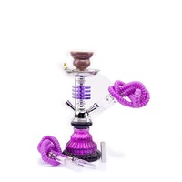 Chicha arabe de type courbé, ensemble violet à quatre couches, petite taille, avec 2 tuyaux, accessoires en verre, gadget de fête