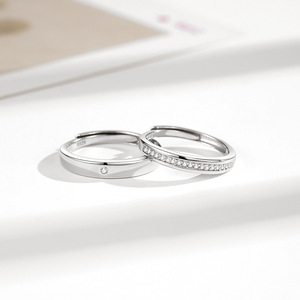 Anillos Ajustables con Circonitas, Diseño Simple, Venta al por Mayor, para Mujer y Hombre, Plata de Ley 925, Chapado en Oro Blanco, Joyería para Parejas - Product Image 4