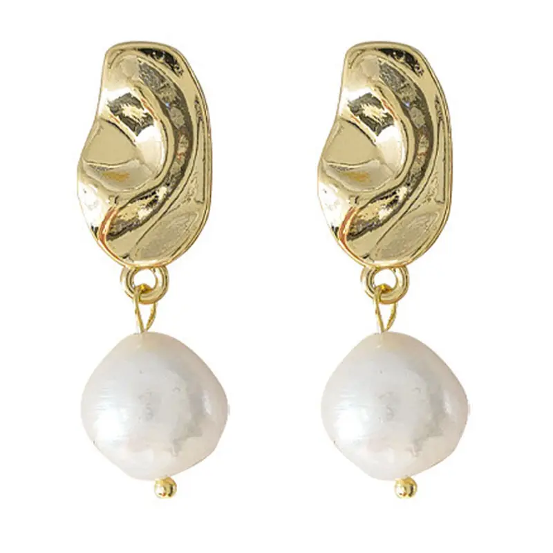 Orecchini pendenti con perle naturali barocche di lusso da donna Orecchini pendenti con perle placcate in oro 18 carati