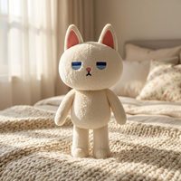Boneka Kucing Putih Custom OEM, Boneka Hewan Kartun Berkaki Panjang dengan Wajah Tertidur Bersulam, Produsen MOQ Rendah