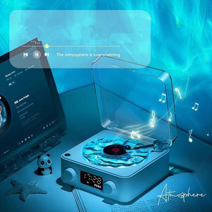Aqua Vinyl Retro Bàn xoay Loa Môi Trường Xung Quanh Đèn Có Thể Sạc Lại Xách Tay Trắng Tiếng Ồn Ngủ Viện Trợ Âm Nhạc Loa Với Đồng Hồ Kỹ Thuật Số - Product Image 2