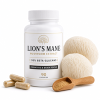 Capsules d'extrait de champignon crinière de lion à marque privée OEM, Hericium Erinaceus, haute teneur en bêta-glucane, soutien de la concentration et de la mémoire pour adultes