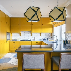 Armoires de cuisine modernes jaune vif prêtes à assembler en bois massif avec la couleur correspondante - Product Image 2