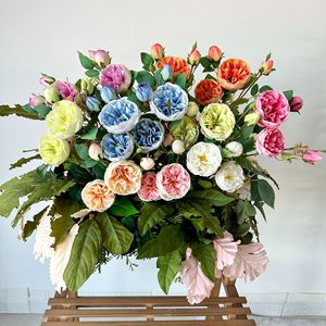 Nuovo Arrivo Transfrontaliero: Composizione Floreale in Stile Austin a 4 Teste, Colori Primaverili, Peonia Occidentale, Centrotavola in Fiori Artificiali Intrecciati - Product Image 3