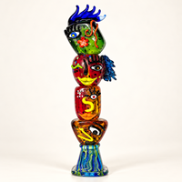 Sculpture Totem Clown en Verre Soufflé à la Main, Figurine Artistique Colorée à Visages Empilés pour Décoration d'Étagère de Salon et d'Entrée