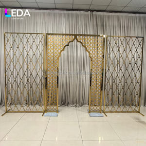 LEDA Custom Wedding Backdrop Stand Indian Style Shiny <b>Gold</b> Stainless Steel Wedding Arch Hollow Entrance Door for Events <b>Decor</b> - Product Image 6