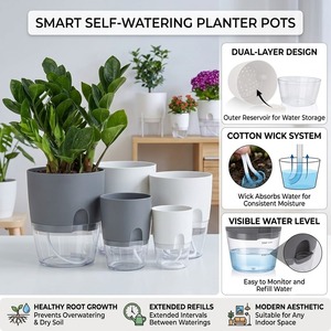 Fournitures de jardin : Petits pots de fleurs intelligents en plastique, auto-arrosants et à arrosage automatique, pour plantes. - Product Image 1