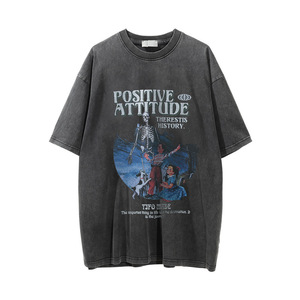 เสื้อยืดแขนสั้นทรงหลวมพิมพ์ลายหัวกะโหลกแฟชั่นฤดูร้อน STARLIGHT สำหรับผู้ชาย รับสกรีนโลโก้ - Product Image 3