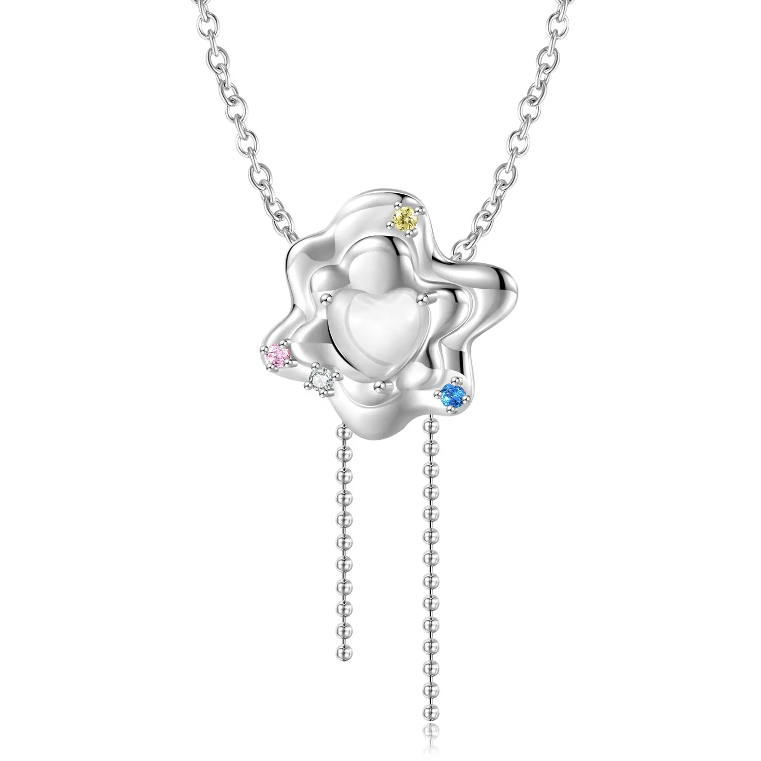 Irregular Flowers Embrace Love Pendant With Zirconia For Necklace Real 925 Sterling Silver Chain Necklaces Jewelry For Women