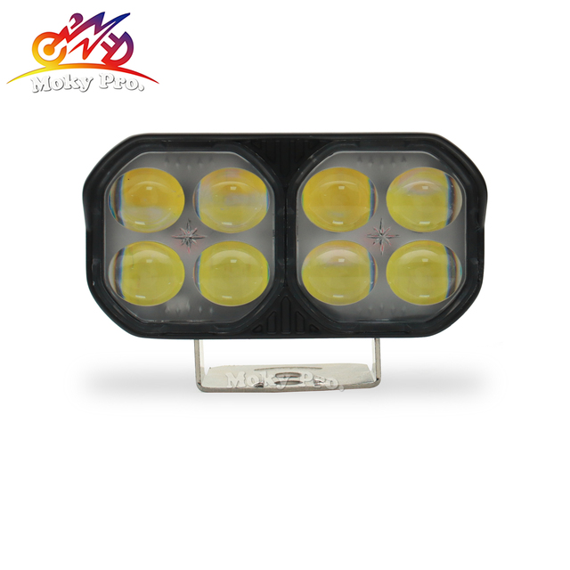 Universal Motorcycle LED Spotlights, Dual 4-Lens Square Fog Lights/Daylights, High and Low Beams, Multi-Color