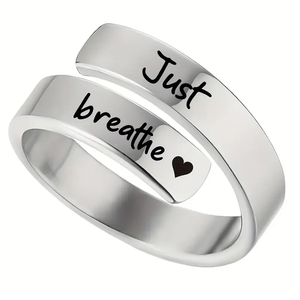 Bague en acier inoxydable transfrontalière avec inscription anglaise « Just Breathe Deep Breath » et double ouverture croisée - Product Image 5
