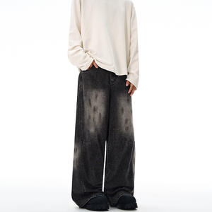 <span class=keywords><strong>Jeans</strong></span> LKTM da <span class=keywords><strong>Uomo</strong></span> e Donna, <span class=keywords><strong>Grigio</strong></span> e Nero, Stile Streetwear, Gamba Dritta, con Effetto Schizzi d'Inchiostro, in Tessuto di Cotone Lavato - Product Image 2