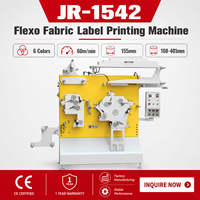 Machine d'impression d'étiquettes en tissu Flexo JR-1542 6 couleurs, 60 m/min, haute vitesse, imprimante d'étiquettes en ruban satiné, certificat CE