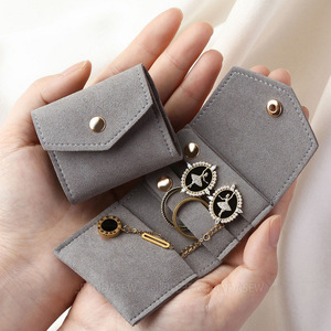 Luxury Mini Travel Roll Jewelry Organizer Custom Logo <b>Gift</b> Packaging Microfiber Leather Velvet-Square Rectangle for Pouches - Product Image 1